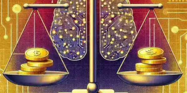 "Ilustrasi grafik yang menunjukkan klaim biaya dan keuntungan kinerja tinggi dari perusahaan AI dalam konteks perkembangan teknologi dan industri."