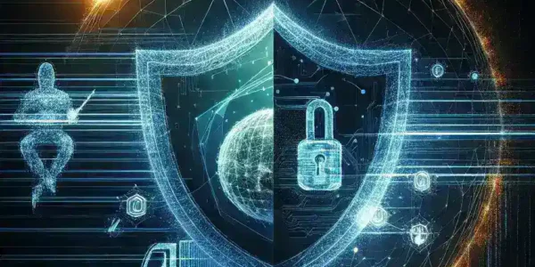"Ilustrasi ciberdefensa dalam perusahaan logistik, menunjukkan tim IT bekerja untuk memperkuat keamanan siber setelah upaya intrusi, sesuai dengan artikel 'Empresas de Logística Perkuat Ciberdefensa Setelah Upaya Intrusi'."