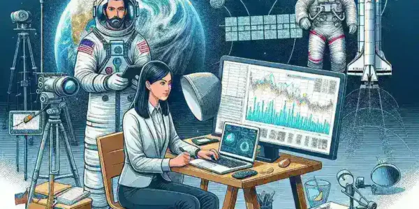 "Image showing scientists from BMKG and NASA collaborating in a climate change monitoring research project, highlighting advanced technology and data analysis techniques."