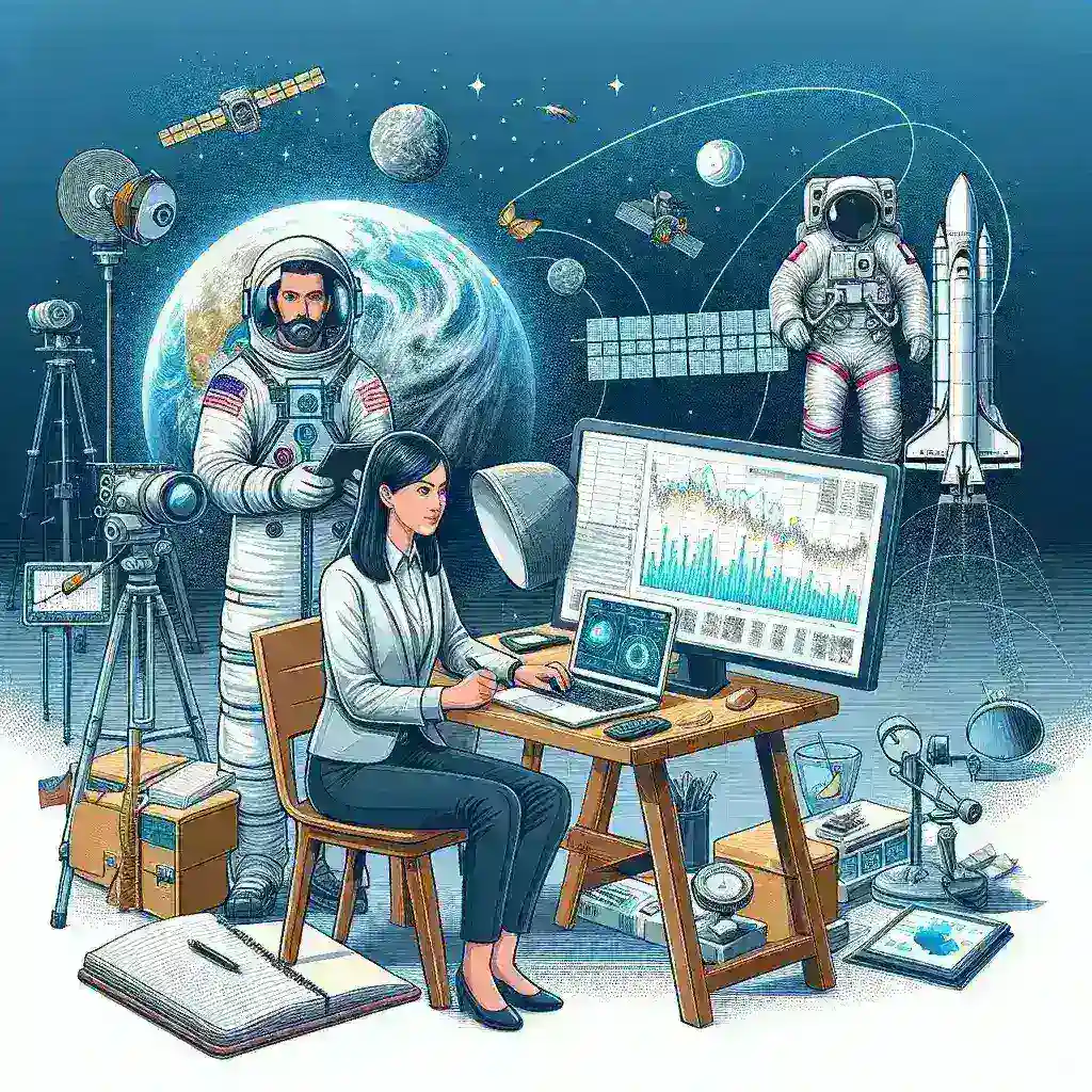 "Image showing scientists from BMKG and NASA collaborating in a climate change monitoring research project, highlighting advanced technology and data analysis techniques."