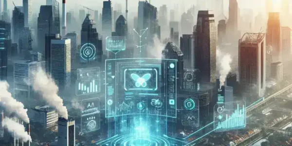 "Jakarta's AI-Based Real-Time Air Quality Monitoring System: An illustration depicting advanced technology used for tracking air pollution levels in Jakarta, Indonesia."