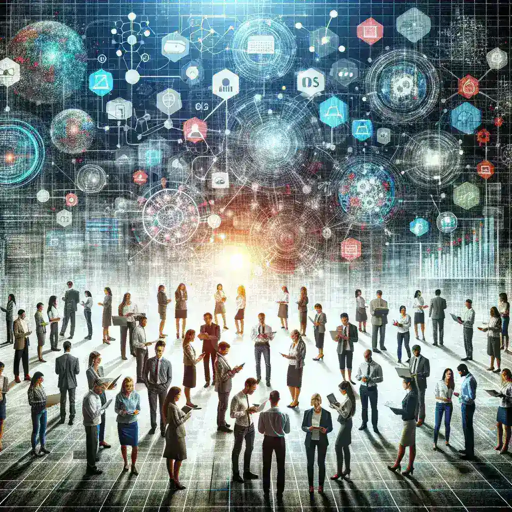 Alt text: "Ilustrasi platform pengelolaan API internal untuk perusahaan besar, menampilkan dashboard digital dan strategi transformasi digital yang efektif dalam memaksimalkan integrasi sistem."