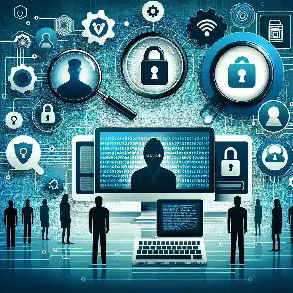 "Ilustrasi alat deteksi perilaku mencurigakan dalam proses autentikasi keamanan digital, menunjukkan grafik dan perangkat lunak yang menganalisis pola pengguna untuk meningkatkan keamanan."