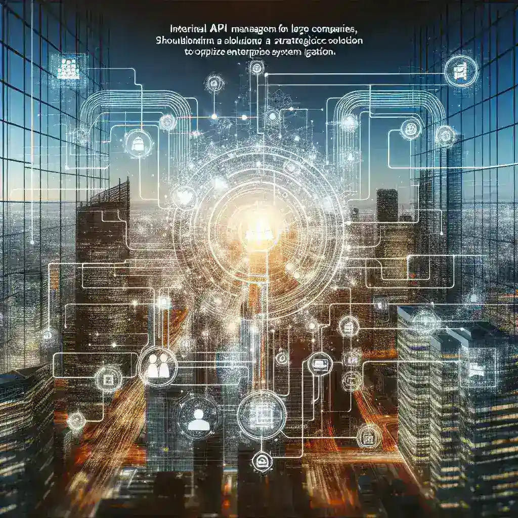 Alt text: "Gambaran platform pengelolaan API internal yang efisien untuk perusahaan besar, menunjukkan integrasi sistem enterprise yang optimal dan solusi strategis di era digital."